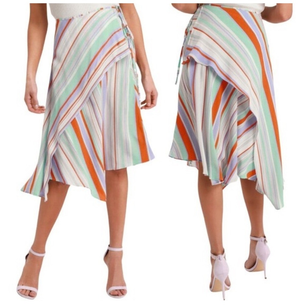 ASTR the Label Overlay Wrap Skirt - Stripes - Multi/Pop Orange Stripe Sz Small